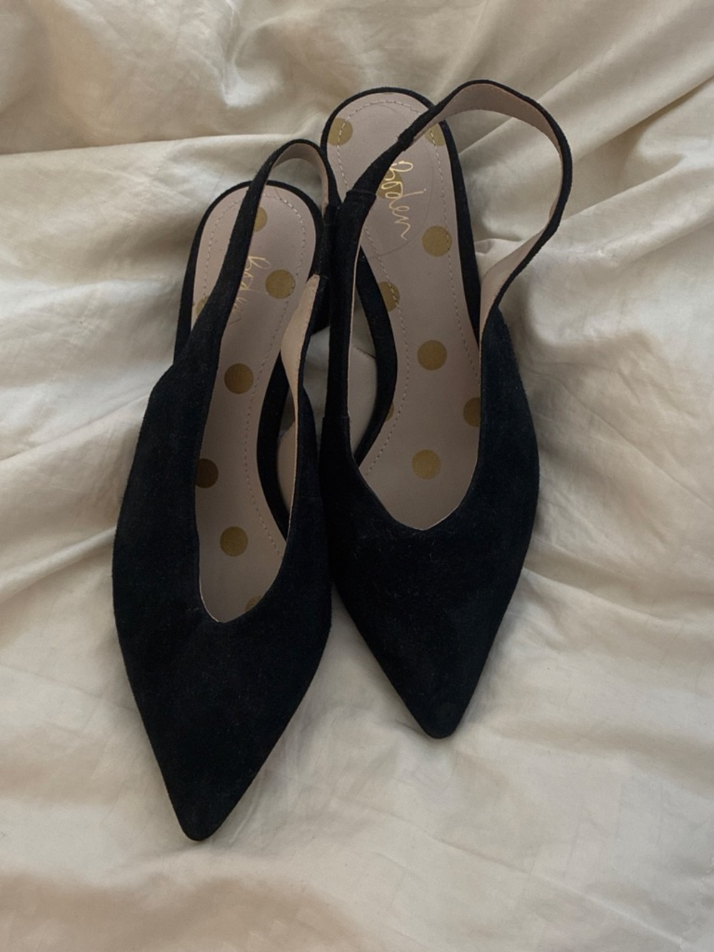 Boden Black Suede Pointed Slingback Heels